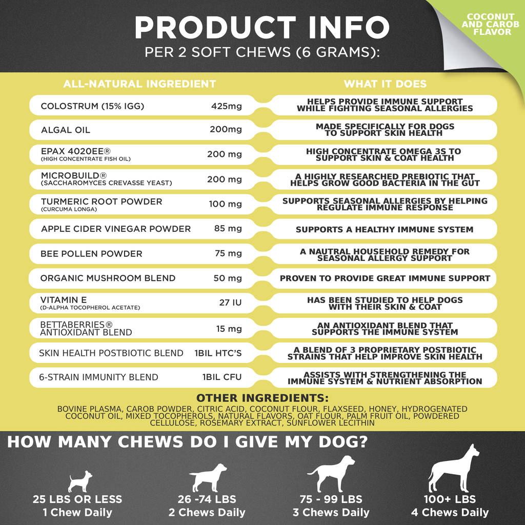 Allergy & Immune Support Chews for Dogs (Coconut & Carob Flavor)