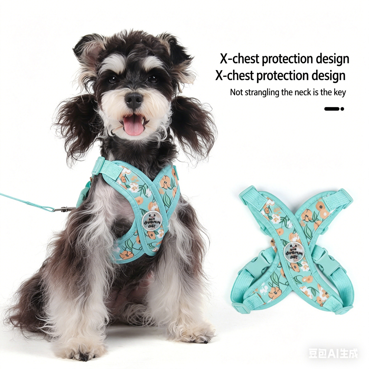Floral Dog Harness and Leash Set Soft Adjustable No Pull Vest for Small Dogs and Puppies